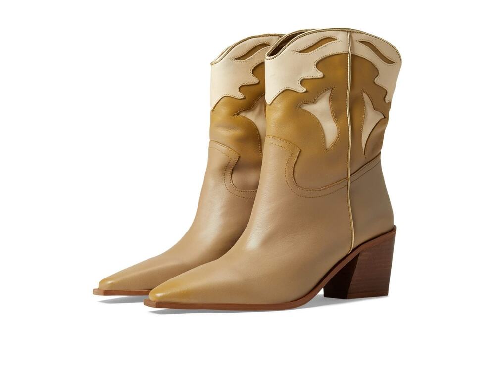42 GOLD Women's Boots snipped toe Leather Bartlett Camel Block Heels 8.5 M